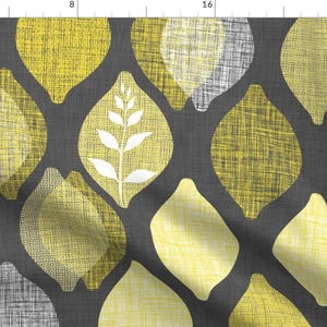 Lemon Fabric - Amalfi Lemon Yellow Gray Charcoal By Spellstone - Lemon Mid Century Modern Kitchen Cotton Fabric By The Yard With Spoonflower