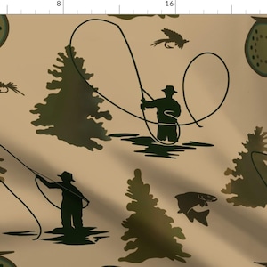 Fly Fishing Fabric - Fly Fishing In Montana By Adrianne Vanalstine - Fly Fishing Sportsman Beige Cotton Fabric By The Yard With Spoonflower