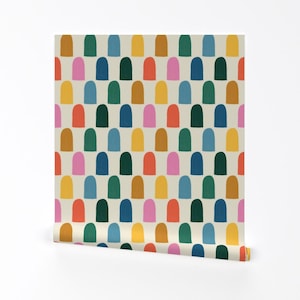 Boho Blocks Removable Peel and Stick Wallpaper - Rustic Rainbow Arches - Wall Art Wall Decor - Rustic Rainbow Arches by averly_designs
