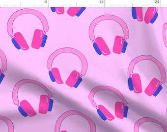Disco Fabric - Headphones Pink by studio_lydia_lovely - Music Party Headphones Y2k Pink Party Fabric by the Yard by Spoonflower