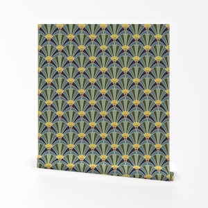 Art Deco Fans Wallpaper - Fan Scale Antique By Sef - Scalloped Art Deco Custom Printed Removable Self Adhesive Wallpaper Roll by Spoonflower