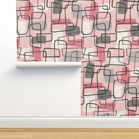 Mid Century Wallpaper Atomic Mcm Grid In Pink Parlor By Etsy