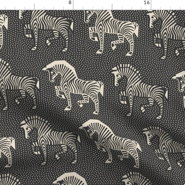 Animal Print Fabric - Zebra Parade Black by studio_fido -  Black And White Lines Stripes Dots Safari Fabric by the Yard by Spoonflower