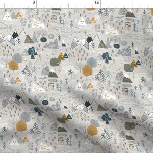 Map Fabric - Max's Map (Gray) Small By Nouveau Bohemian - Map Gray Trees Woodland Geometric Cotton Fabric By The Yard With Spoonflower