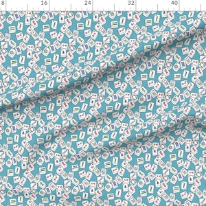 Mahj Game Blue Fabric - Mahjong Tiles For Mahj Game On Aqua Background By Theplumgrove - Mahj Cotton Fabric By The Yard With Spoonflower image 2