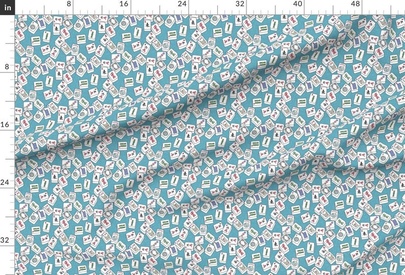 Mahj Game Blue Fabric - Mahjong Tiles For Mahj Game On Aqua Background By Theplumgrove - Mahj Cotton Fabric By The Yard With Spoonflower image 2