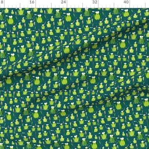 Frog Fabric - Croooaaaak! By Mulberry Tree - Teal Lime Green Swamp Kids Toad Frog Science Nature Cotton Fabric By The Yard With Spoonflower image 2