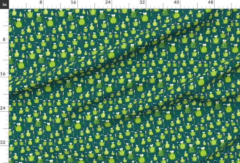 Frog Fabric - Croooaaaak! By Mulberry Tree - Teal Lime Green Swamp Kids Toad Frog Science Nature Cotton Fabric By The Yard With Spoonflower image 2