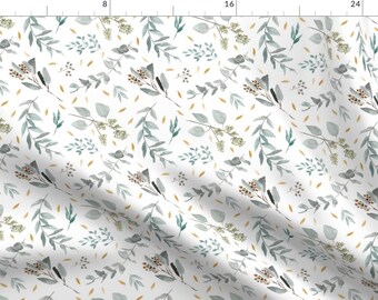 Foliage Fabric - Eucalyptus Leaves + Gold Flecks || Australian Native Leaves + Foliage By Erin Kendal - Foliage Fabric With Spoonflower