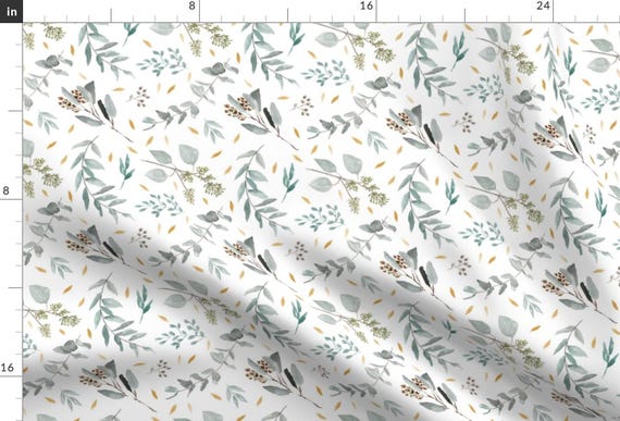 Foliage Fabric - Eucalyptus Leaves + Gold Flecks || Australian Native Leaves + Foliage By Erin Kendal - Foliage Fabric With Spoonflower