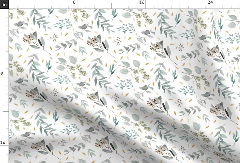 Foliage Fabric - Eucalyptus Leaves + Gold Flecks || Australian Native Leaves + Foliage By Erin Kendal - Foliage Fabric With Spoonflower image 1