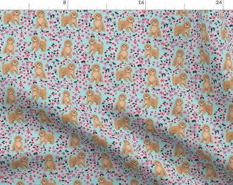 Cherry Blossom Cavoodle Fabric - Cavoodle Cherry Blossom Spring Floral Cavapoo By Petfriendly - Cotton Fabric by the Yard With Spoonflower