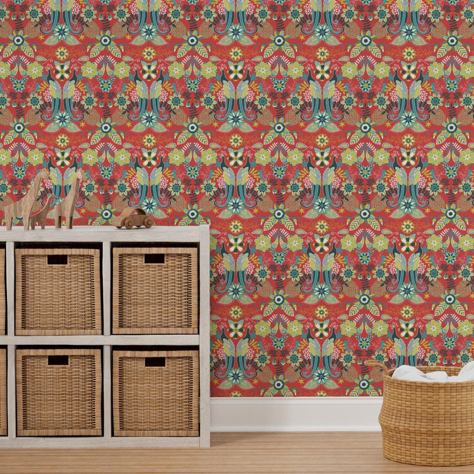 Bohemian Damask Wallpaper Peacock Paradise by Diseminger Etsy