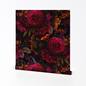 Moody Floral Removable Peel and Stick Wallpaper - Gothic Flower Maximalist Bouquet - Wall Art Wall Decor - Antique Painted Roses by utart
