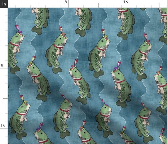Fishing Lure Fabric Bass Fishing on Linen by Pond Ripple Manly Fishing  Cotton Fabric by the Yard With Spoonflower 