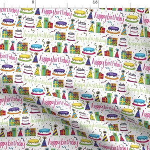Happy Birthday Fabric - Birthday! By Lprspr - Birthday Cake Presents Gift Children&#39;s Party Cotton Fabric By The Yard With Spoonflower