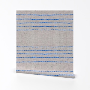 Carta da parati a righe - French Linen Seaside Stripe di Holli Zollinger - Rotolo di carta da parati autoadesiva rimovibile stampata personalizzata di Spoonflower