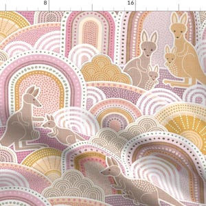 Kangaroo Fabric - Mama Kangaroo By Patricia Lima - Pink Kids Animals Australian Boho Rainbow Cotton Fabric By The Yard With Spoonflower