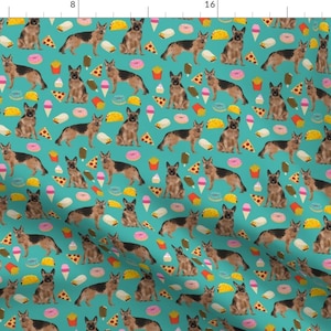 German Shepherd Fabric - German Shepherd Junk Food Fries Pizza Tacos By Petfriendly - Hipster Dog Cotton Fabric by the Yard with Spoonflower