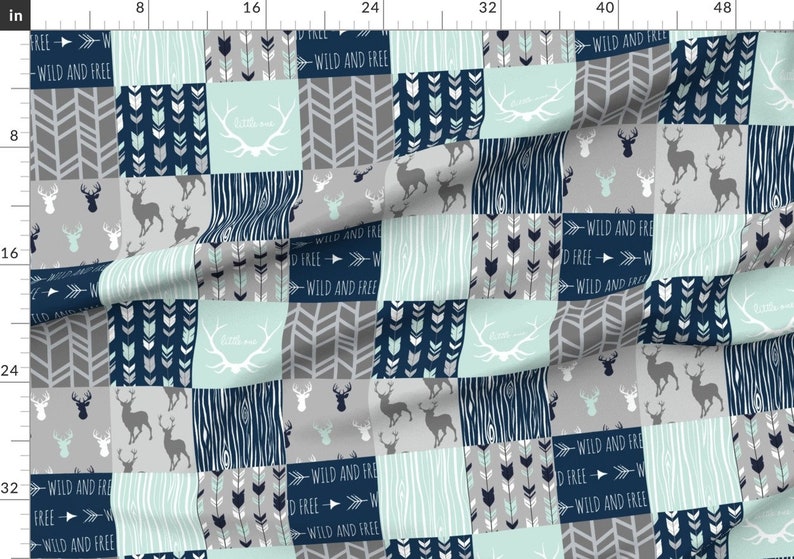 Baby Boy Quilt Fabric Patchwork Deer In MintNavy Grey By Etsy