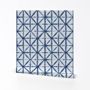 Indigo Wallpaper - Shibori 18 Indigo By Theplayfulcrow - Indigo White Custom Printed Removable Self Adhesive Wallpaper Roll by Spoonflower