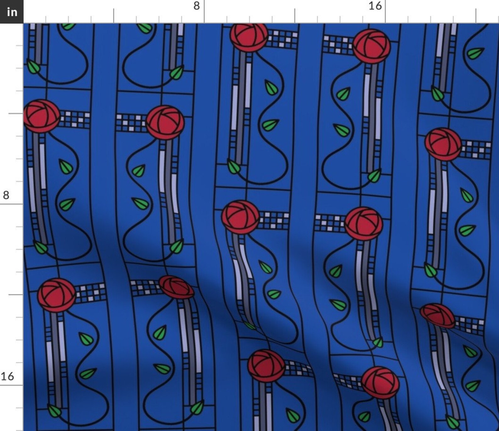 Rose Fabric Mackintosh Glasgow Rose Cobalt Blue by Etsy