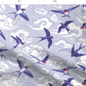 Swallow Birds Fabric - A Purple Flight Of Swallows By Coggon (Roz Robinson) - Clouds Flying Cotton Fabric By The Yard With Spoonflower