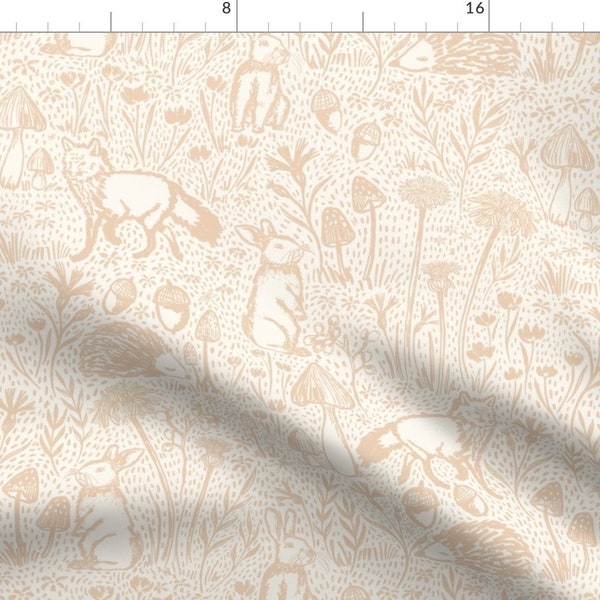 Woodland Fabric - Woods Of Whimsy Cream Large by hufton_studio -  Rabbit Whimsical Cottagecore Boho Fox Fabric by the Yard by Spoonflower