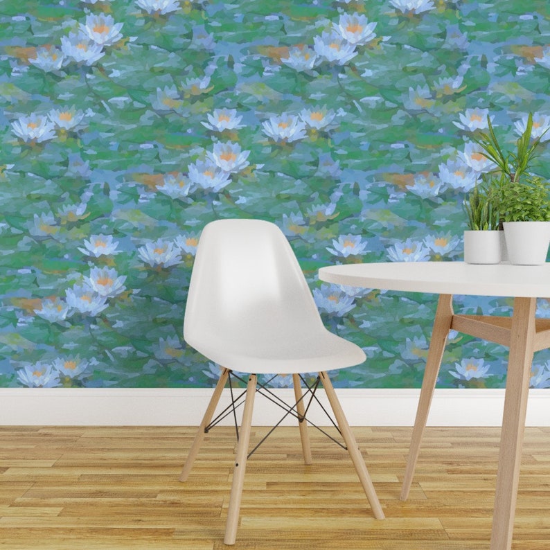 Impressionist Wallpaper Misty Victorian Lotus by yogiyarntailandme Lily Pad Removable Peel and Stick Wallpaper by Spoonflower image 3