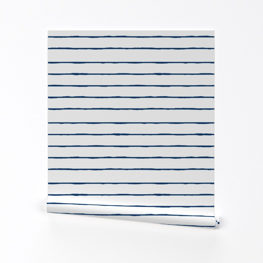 Navy Nautical Stripe Wallpaper Swim Lane Stripe White Navy Etsy