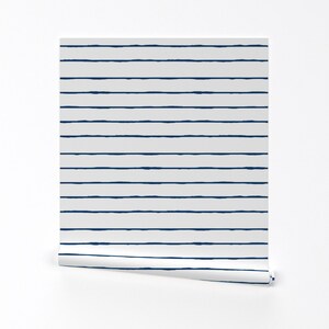 Navy Nautical Stripe Wallpaper - Swim Lane Stripe White Navy By Ali*B - Custom Printed Removable Self Adhesive Wallpaper Roll by Spoonflower