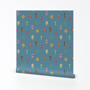 Swimmers Removable Peel and Stick Wallpaper - Pool Floats Water Pool  - Wall Art Wall Decor - Swimmers Pool Floats Dusty Blue by dasbrooklyn