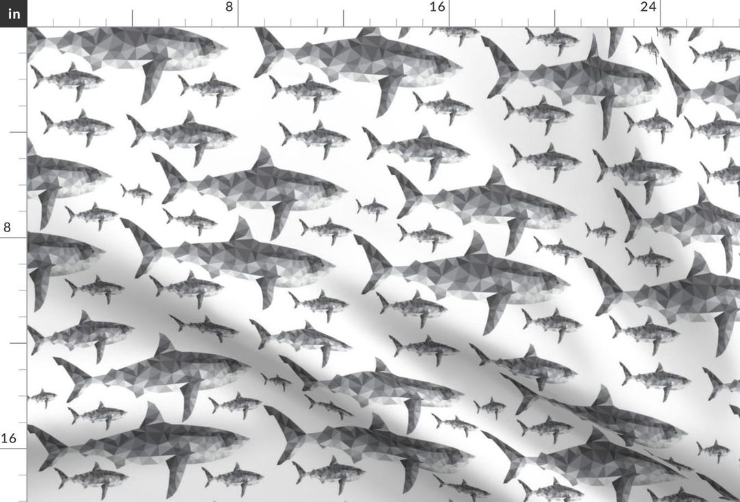 Shark Fabric - Geometric Sharks Grey Nautical Summer Ocean Sea Life ...