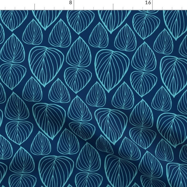 Modern Leaves Fabric - Leaves Hippie Hostas Blue By Teresamagnuson - Leaves Modern Tropical Palm Cotton Fabric By The Yard With Spoonflower