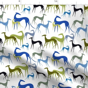 Greyhound Fabric - Sighthounds Green-Blue By Lobitos - Greyhound Dog Breeds Whippets Pet Green Cotton Fabric By The Yard With Spoonflower