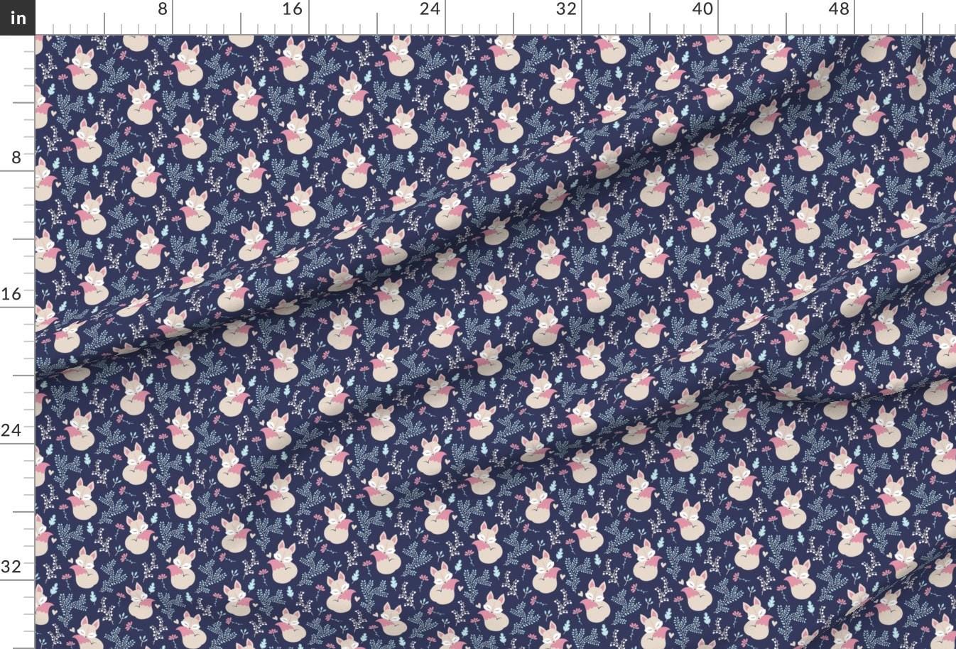 Navy Fox Fabric - Sleeping Fox -close Together -navy by Ewa