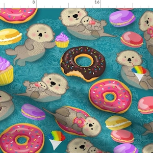 Otters + Sweets Fabric - Otterly Sweet Floatilla By Honoluludesign- Otters Donuts Macarons Sweets Cotton Fabric By The Yard With Spoonflower