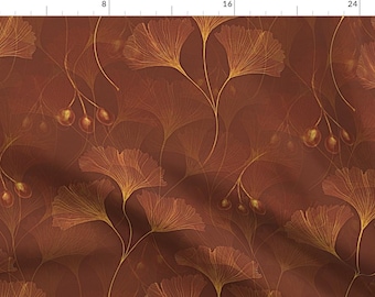 Gingko Tree Leaves Fabric - Ginkgo Biloba-Coffee By Wren Leyland - Gingko Tree Leaves Forest Seed Cotton Fabric By The Yard With Spoonflower