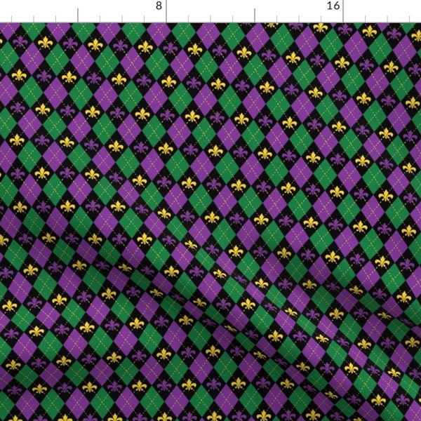 Mardi Gras Fabric - Mardi Gras Argyle By Charlottewinter - Black Purple Green Yellow New Orleans Cotton Fabric By The Yard With Spoonflower