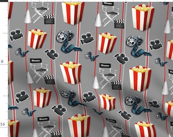 Movies Fabric - Lets Go To The Movies ! By Floramoon Designs - Movies Film Stripe Theater Popcorn Cotton Fabric By The Yard With Spoonflower