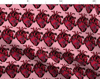Red Heart Anatomical Fabric - Red Hearts On Pink Medium By Mountvicandme - Red Heart Valentine Cotton Fabric By The Yard With Spoonflower