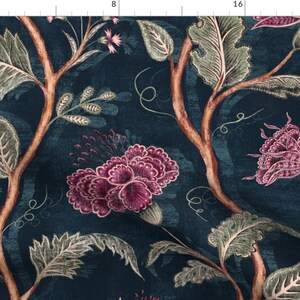 Dark Floral Victorian Fabric - Indienne Vine - Midnight Velvet By Byre Wilde - Climbingvinesdc Cotton Fabric By The Yard With Spoonflower