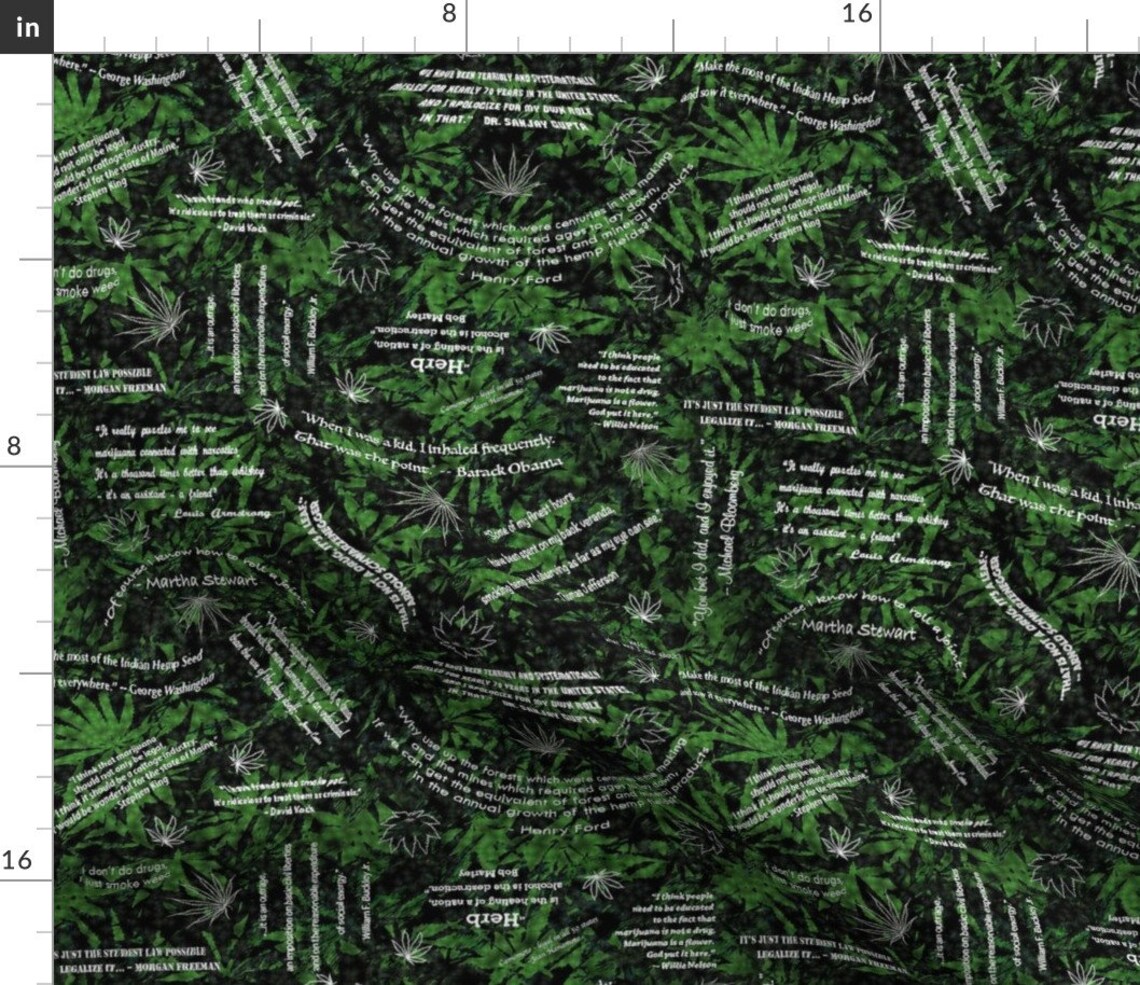 Marijuana Fabric Weed Pot Leaf Herb Ganga Black Green 420 Etsy