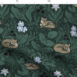 Fox Fabric - Calm Foxes In Sky Blue And Pine By Ronya Lake - Fox Forest Nursery Animals Night Cotton Fabric By The Yard With Spoonflower