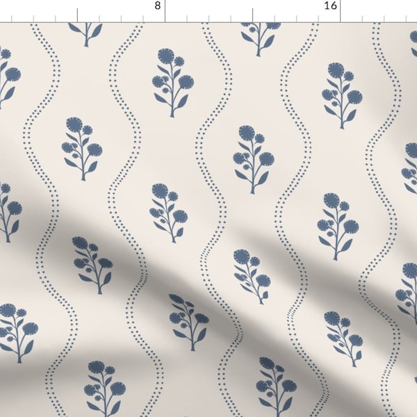 Cottage Floral Fabric - Wildflower Stripe by k_hackl - Blue Botanical Garden Stripe Blue Cream Wildflower Fabric by the Yard by Spoonflower