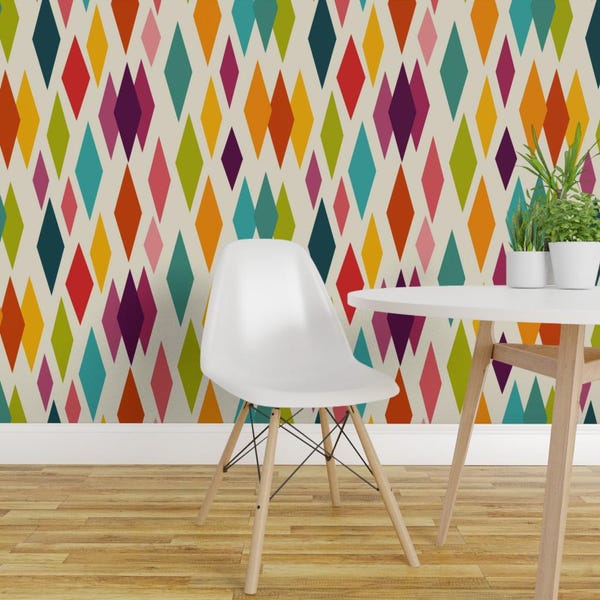 Mid Century Modern Peel and Stick Wallpaper -  Geometric Diamond Shapes Mcm - Removable Wall Decor Art - Palm Springs Diamonds by delfuneum