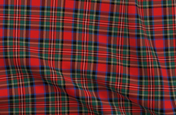 RED TARTAN PLAID CHECK Designer Fabric Scottish Royal Stewart 140cm wide canvas