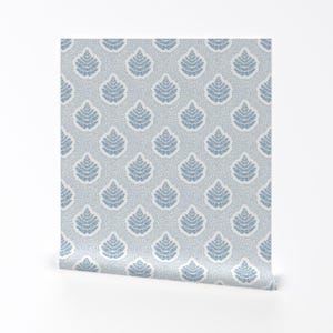 French Blue Removable Peel and Stick Wallpaper - Traditional Classic  - Wall Art Wall Decor - Fronds And Dots by kathy_gruenhut_designs