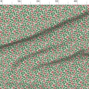 Winter Holly Fabric - Ditsy Christmas Holly by de_koro - Christmas Ditsy Small Scale Green Red Beige Fabric by the Yard by Spoonflower image 2