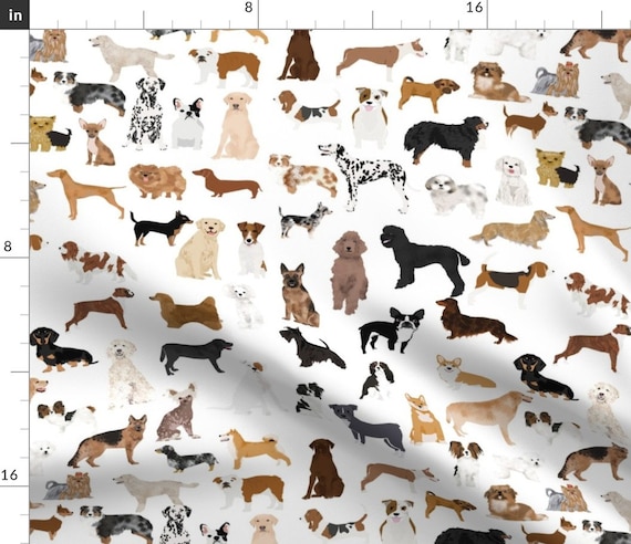 Small Scale Dog Breed Fabric Dog Breeds on White by Petfriend